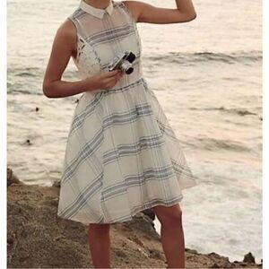 STUNNING Moulinette Soeurs Anthropologie Seapane Blue Plaid Sleeveless Dress Sz2